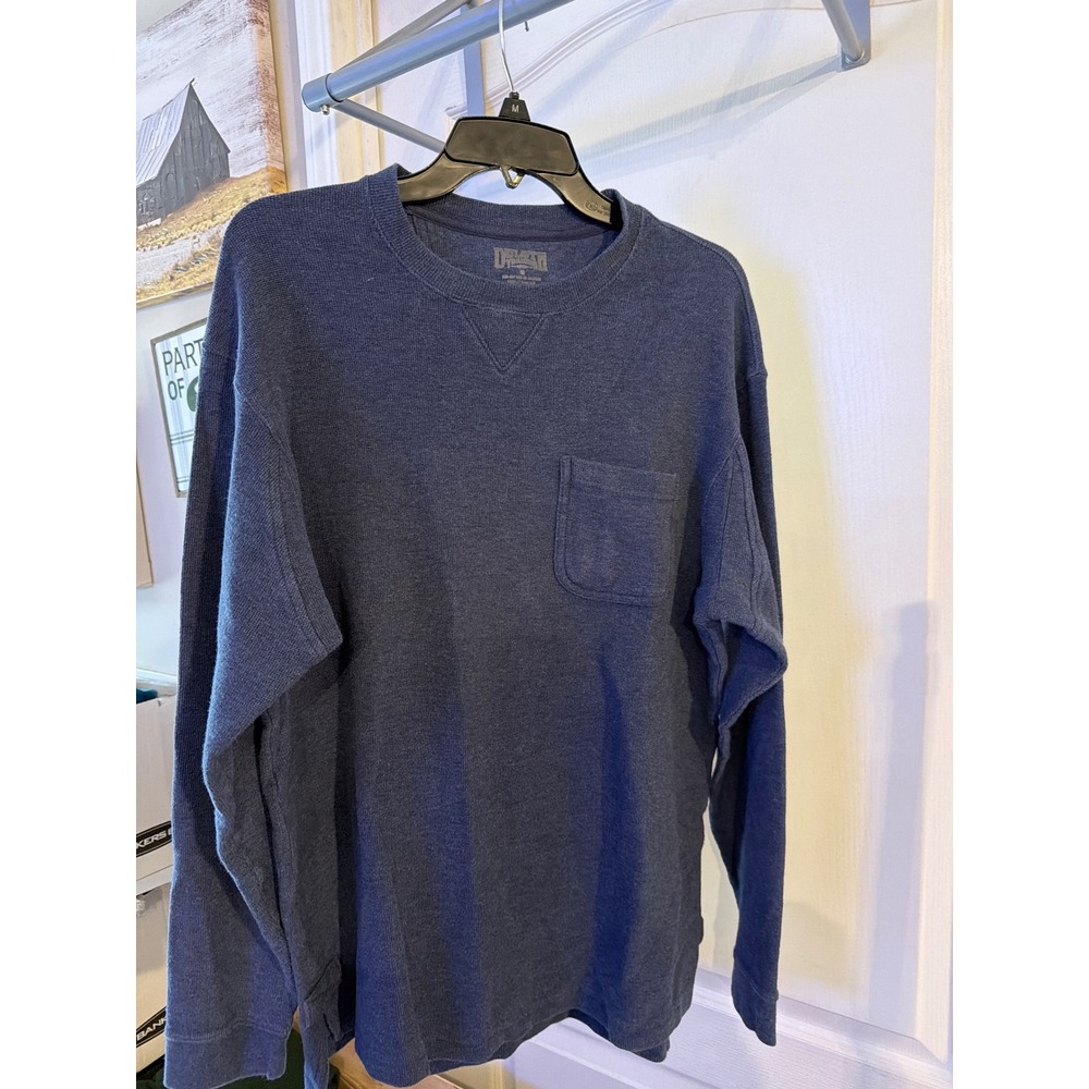 Duluth Trading Co Mens Medium Blue Waffle Knit Thermal Long Sleeve Pocket Shirt